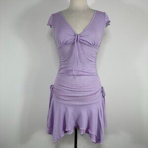 Y2K Dolls Kill x Winx Club Ruched Lettuce Trim Layered Mini Dress Purple S